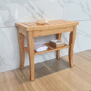 2023 New Arrival Factory Custom <strong>Teak</strong> Shower Seat Storage <strong>Bench</strong> Seating Durable Bamboo Shower Stool With Two Layers - Product Image 5