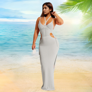 Robe longue tricotée sexy unie dos nu pour femme, idéale pour les vacances et les sorties – Meilleure vente en gros - Product Image 6