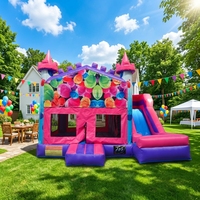 Château Gonflable Extérieur Violet Pastel pour Mariage avec Toboggan, Maison à Bulles en PVC avec Souffleur – Grande Vente