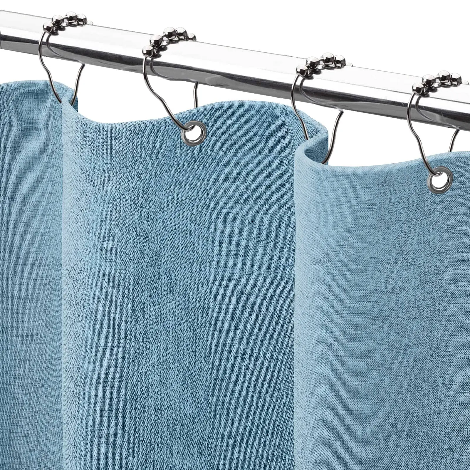 Hotel Luxury Waterproof Shower Curtain Linen Textured Heavy Duty Polyester Cloth Linen Shower Curtain with 12 Plastic Hooks