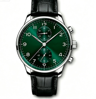 Montre automatique chronographe pour homme, cadran vert, bracelet en cuir véritable, montre-bracelet à remontage automatique