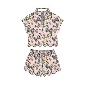 GSSO3669 Ensemble d'été personnalisé pour petite fille, motif camouflage rose et nœuds, imprimé canard, vêtements pour enfant à manches courtes - Product Image 1