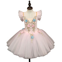 Justaucorps de ballet pour filles, motif floral, costume de danse Lago des cygnes, tutu bouffant en tulle, robe de danse pour fête de Noël