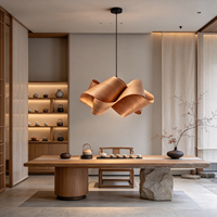 Lustre suspendu en bois avec lumière LED blanc chaud E26, abat-jour pour restaurant, hôtel, café, bar