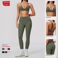Gebürstetes Yoga-Bekleidungsset für Damen: Hochelastische, hüftformende Workout-Leggings und zweiteiliges Fitness-Set im Erwachsenen-Stil mit hoher Unterstützung