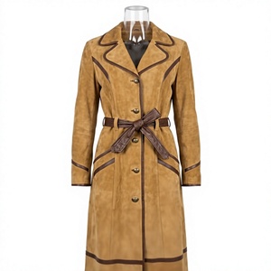 Maßgefertigter Damen Echtleder-Trenchcoat aus Wildleder, Vintage Western-Stil, Braun mit Gürtel, Polyester-Futter, OEM - Product Image 3