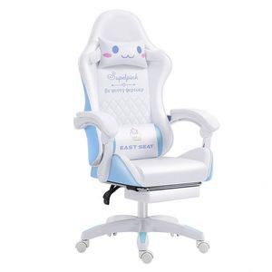 Chaise de jeu pivotante pliable rose avec fonction de massage, design ergonomique en cuir PU - Product Image 3