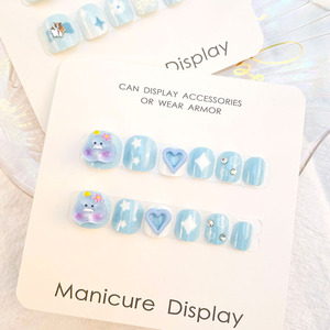 Uñas Postizas para Niñas, 12 Piezas, Diseño de Dibujos Animados, Conejo, Oso, Flor, Lazo, Caramelo, para Niñas de 3 a 6 Años, Removibles, Reutilizables, Venta al Por Mayor - Product Image 5