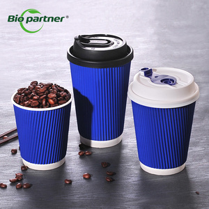 Tùy chỉnh dùng một lần 8oz 12oz 16oz cách điện sóng Espresso cà phê Kraft gợn cốc giấy với nắp - Product Image 1