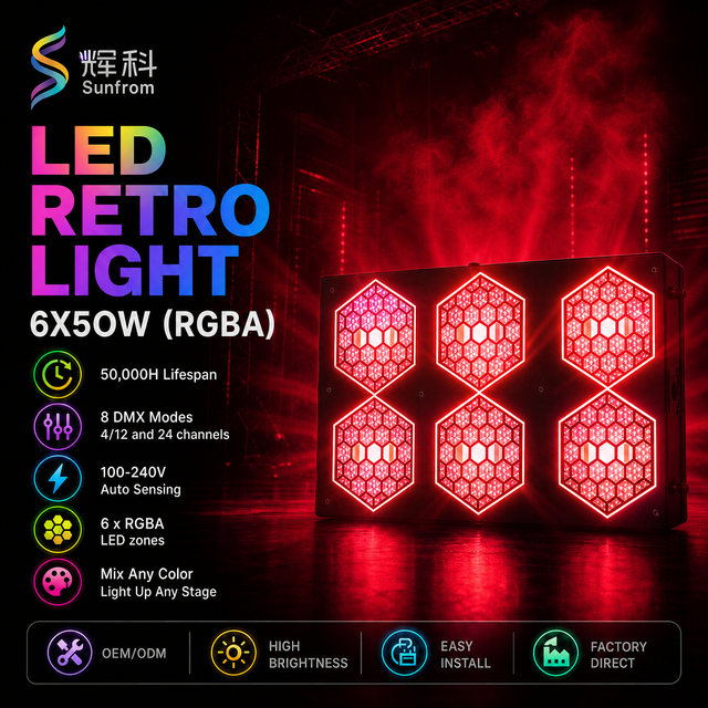 Professional 6 Eyes Hexagon Honeycomb Retro LED Light 6x50W RGBA COB Vintage Stage Wash Light DMX512 DJ Disco Bar