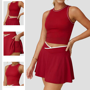 Ensemble jupe de tennis personnalisable avec logo pour femme, jupe midi patchwork de golf, ensemble décontracté sportif color block pour le badminton - Product Image 6