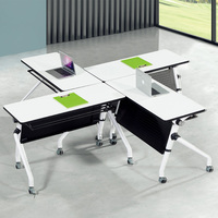 Table de formation mobile pliable moderne avec cadre en acier et roulettes, bureau de conférence escamotable peu encombrant en bois pour l'école