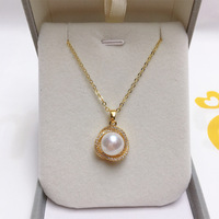Collier Pendentif Unisexe en Or 18K avec Perle d'Eau Douce Blanche de Qualité AAAAA en Forme de Fleur Exquise, Chaîne de Pull, Bijou Cadeau