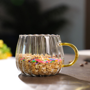 أكواب شرب واسعة الفم من البورسليكات بحافة ذهبية شفافة على شكل يقطين أكواب شرب للشاي والحليب والقهوة والماء - Product Image 1