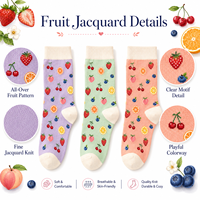 Chaussettes décontractées mignonnes et tendance pour femmes, en coton respirant, avec logo sur le bord, design créatif et amusant, chaussettes amusantes à motifs de fruits de dessin animé