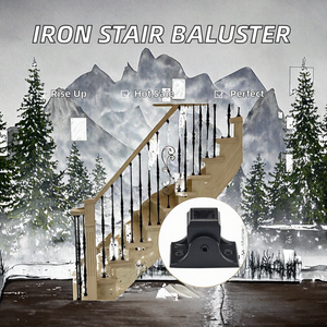 Pieds de balustre d'escalier inclinés à fixation au sol, finition noir satiné, avec vis de fixation, compatibles avec les poteaux de balustre thermolaqués - Product Image 1