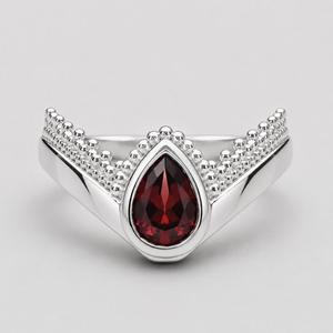 <b>Garnet</b> 925 Sterling <b>Silver</b> Women's Engagement <b>Ring</b>-Pear-Cut Bezel Stone with Beaded Detailing Trendy Design - Product Image 2