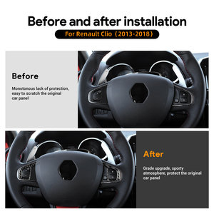 Cornice Decorativa per Volante in Vera Fibra di Carbonio, <span class=keywords><strong>Accessori</strong></span> per Interni Auto Compatibili con <span class=keywords><strong>Renault</strong></span> <span class=keywords><strong>Clio</strong></span> 4 Mk4 IV 2013-2018 - Product Image 3