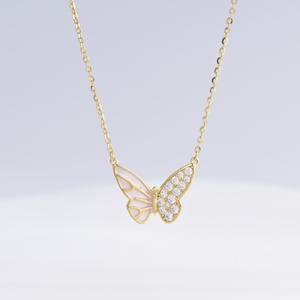 OEM plata 925 silver Golden bow Round Zircon necklace Everyday wear gift 18k gold plated butterfly ladies pendant necklaces - Product Image 4