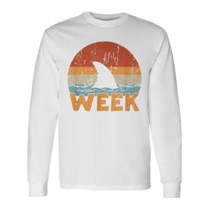 Camiseta de Manga Larga Unisex con Cuello Redondo, Diseño Vintage de Tiburón y Vida Marina, para la Semana del Océano, Verano, Promocional para Adultos - Product Image 1