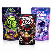 Sachet Mylar personnalisé 3,5g anti-odeur ZA Pack Alien Taco Ninja Ramen Astronaut Boba Cartoon Packaging Pouch