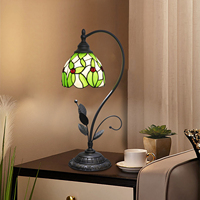 Nouvelle lampe de table en verre teinté style pastoral feuille verte pour salon, chambre, restaurant, salon de thé, éclairage décoratif