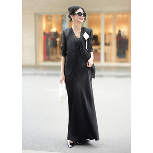 Conjunto de Vestido y Chaqueta Molina Negro | Elegante Blazer de Manga Larga con Vestido Camisola de Corte Recto | Atuendo Formal de Mujer - Product Image 1