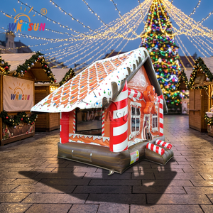 WINSUN Christmas <b>Inflatable</b> Gingerbread House with Trampoline for Holiday Event Rental - Product Image 1