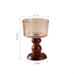 Copa de Vino de Diseño Único, Copa de Vino Vintage, Tazón de Postre con Base de Vidrio, Vasos de Vidrio de Boca Ancha de 3.9 Pulgadas, Soporte de Madera - Product Image 2