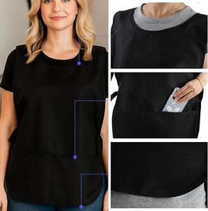 Grembiule Diviso Personalizzabile con Logo e Cinturino Regolabile, Grembiule per Cosmetologia, Camice da Parrucchiere, Taglie Forti, <span class=keywords><strong>Grembiuli</strong></span> Neri per Salone di Bellezza - Product Image 4