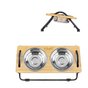 Support en bois pour gamelles de animaux, double station d'alimentation surélevée en acier inoxydable pour chats et chiens - Product Image 3