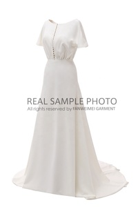 1212 #    Vestido <span class=keywords><strong>de</strong></span> <span class=keywords><strong>Novia</strong></span> <span class=keywords><strong>de</strong></span> Satén con Escote Barco, Manga Corta, Estilo Columna, con Cuentas <span class=keywords><strong>de</strong></span> Perlas, Fotos Reales - Product Image 2