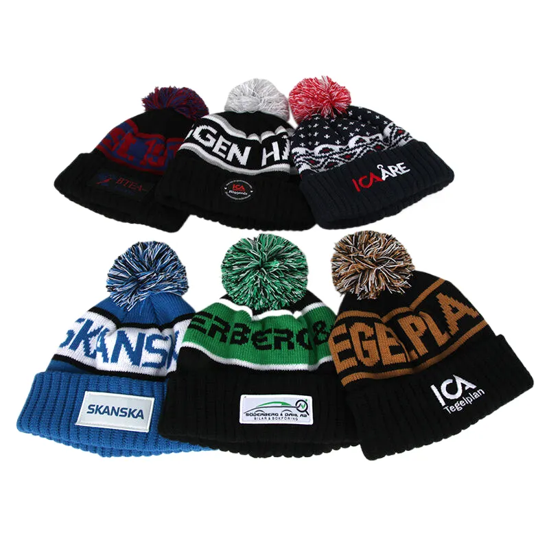 BSCI, fabricante OEM, forro polar, hilo reciclado, punto Jacquard, esquí de invierno, deporte, Pompón, gorro, gorro, Bobble, con logotipo personalizado