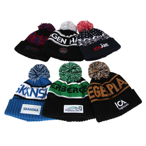 BSCI Manufacturer's Winter Skiing Sport Team <strong>Bobble</strong> <strong>Hats</strong> <strong>Fleece</strong> <strong>Lined</strong> Recycled Yarn OEM Jacquard Beanies With Custom Logo - Product Image 1