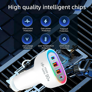Allume-cigare universel 90W pour <span class=keywords><strong>voiture</strong></span>, <span class=keywords><strong>chargeur</strong></span> <span class=keywords><strong>4</strong></span> ports USB PD 30W Super Charge, lumière RGB, multi-appareils, vente en gros, OEM ODM - Product Image 2