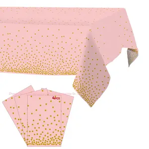 137*274cm 4 Pack Pink Peva Rectangular Party Tablecloth With Gold Dots For Celebration Plastic Disposable Table Cloth