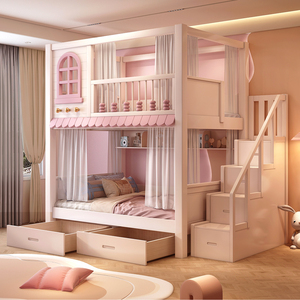 JS Pink <strong>White</strong> Castle <strong>Bunk</strong> <strong>Bed</strong> for Girls with Slide Storage Staircase-Comfortable Durable Modern Bedroom <strong>Bed</strong> - Product Image 6
