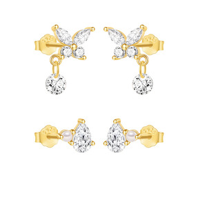 Boucles d'oreilles clous CANNER S925 en argent sterling avec zircon marquise papillon et pampilles, et boucles d'oreilles clous goutte d'eau en perle - Product Image 1