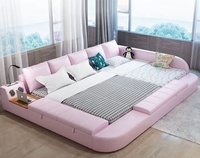Luxus Multifunktion ales Smart Leder Familien bett: Lautsprecher USB-Anschlüsse Hebetisch & Aufbewahrung tisch für 3-4 Personen Eltern-Kind-Gebrauch