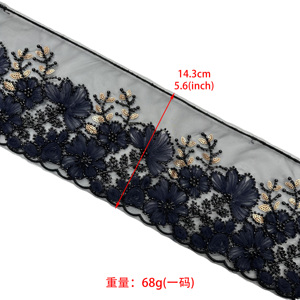 Cinta de Encaje de Malla Floral Bordada con Cuentas al por Mayor <span class=keywords><strong>para</strong></span> Decoración de Vestidos de Novia y Vestidos de Noche - Product Image 6