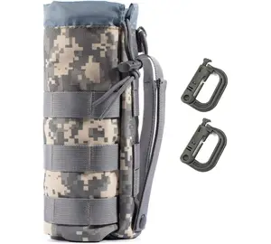 BSCI factory custom logo Tactical Drawstring Molle holder Sports outdoor Water Bottle carry Pouch Bag