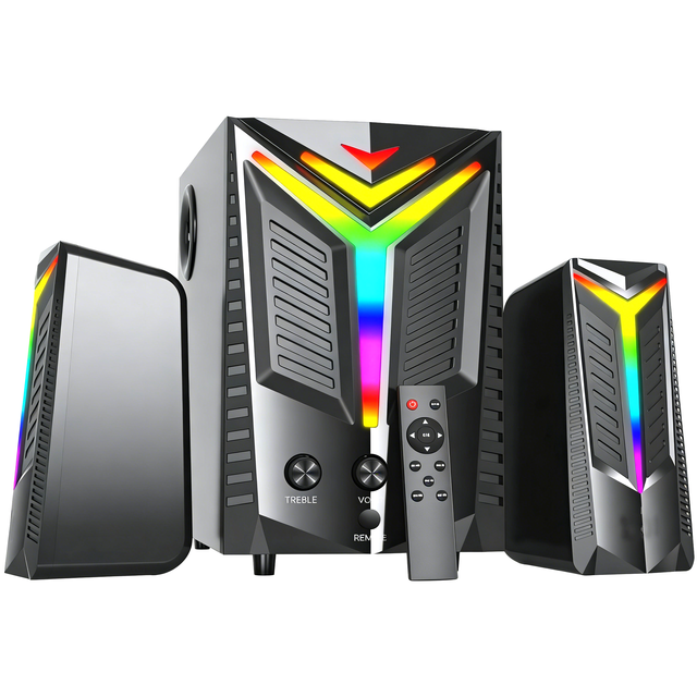 2.0 Channel RGB LED Gaming Speakers with Remote Control - High Bass Computer Desktop Audio for PC Gamer Home Theater Wholesale