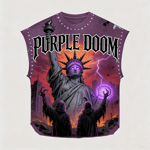 T-shirt da uomo personalizzata vintage stile streetwear senza maniche, in cotone pesante 100%, con stampa DTG effetto distressed e strass, vestibilità ampia - Product Image 1