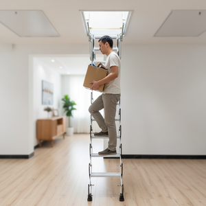 Échelle extensible intérieure en acier semi-automatique <span class=keywords><strong>Escalier</strong></span> <span class=keywords><strong>de</strong></span> <span class=keywords><strong>grenier</strong></span> pour villas Duplexes <span class=keywords><strong>Escalier</strong></span> télescopique pliant invisible - Product Image 2