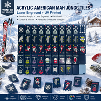 Ensemble de Mahjong de Luxe Américain, Tuiles Acryliques Double Couche Bleu Clair de 1,42 Pouce, Thème Hiver Station de Ski, Gravure Laser UV, Portable