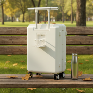 <span class=keywords><strong>Valise</strong></span> à <span class=keywords><strong>roulettes</strong></span> légère et résistante aux rayures en polycarbonate avec porte-bouteille, design moderne - Product Image 3