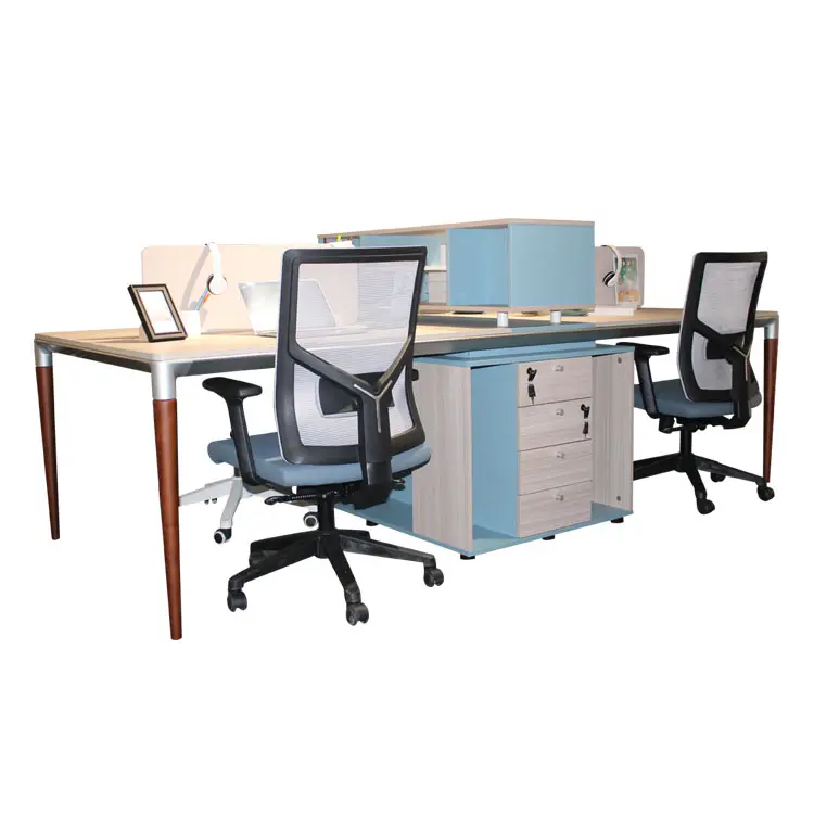 Cubículos de oficina modernos, estación de trabajo, escritorio, muebles de oficina, escritorio de personal para 2 personas, estación de trabajo de madera