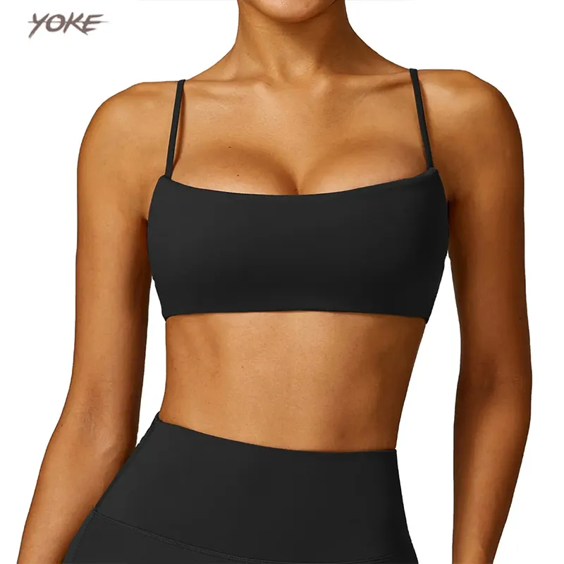 Yoke bra olahraga untuk wanita, set bra yoga gym bersirkulasi dengan lekuk menawan elastis bawaan, bra olahraga gaya plunge untuk wanita
