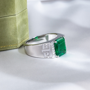 Messi Jewelry MSR-1849 925 <b>Silver</b> Radiant Cut May Birshstone Lab <b>Emerald</b> Fashion <b>Ring</b> Claw Setting <b>Emerald</b> <b>Ring</b> for Men - Product Image 4