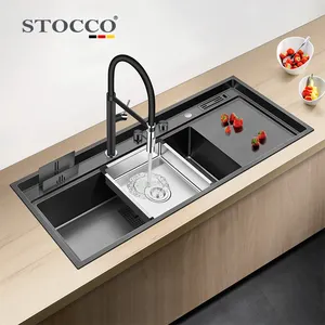 Akıllı flip-top kontrolü gizli lavabo ile SUS304 paslanmaz çelik yüksek kaliteli el yapımı mutfak lavabosu set